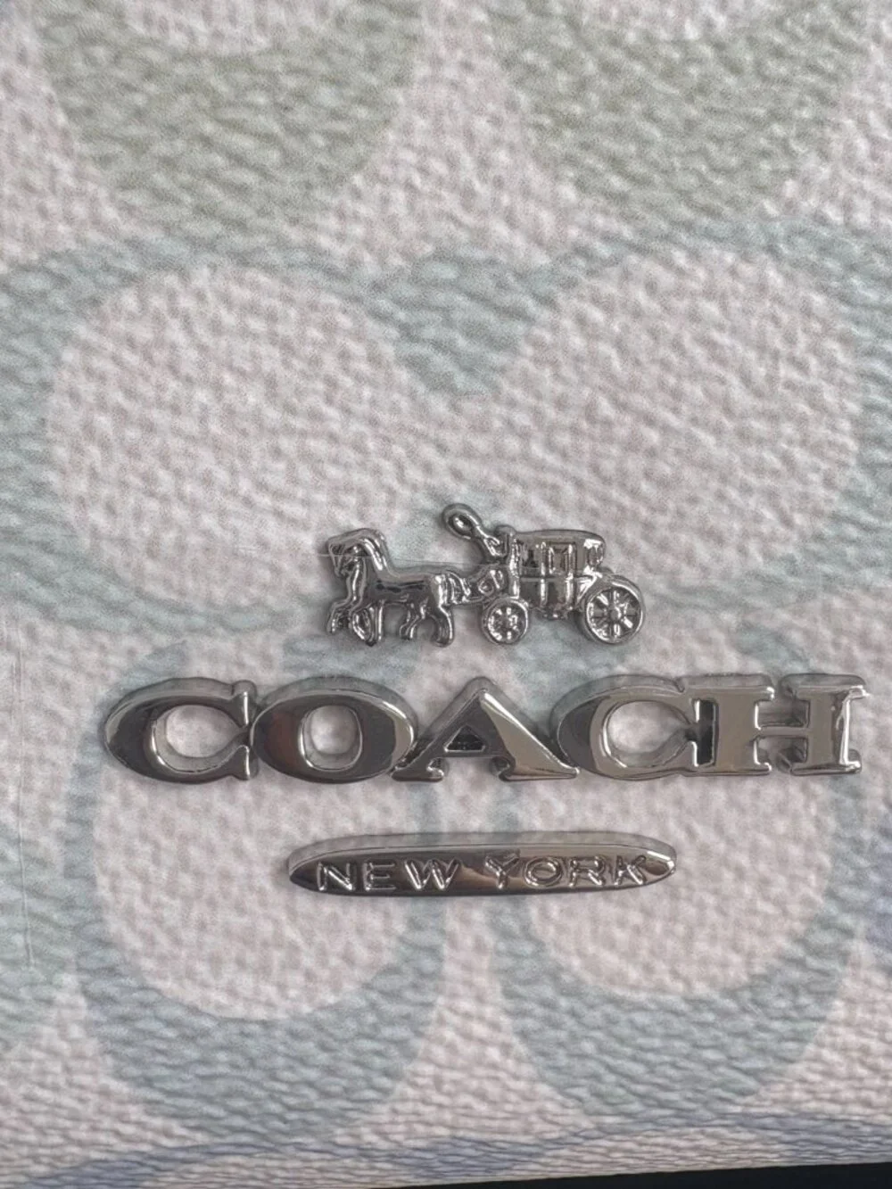 💧Coach White Pastel Logo Mini Tote Bag Light Blue Trim Crossbody